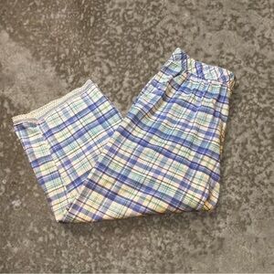 Adorable Blue Green Cotton Plaid Vintage Lace Capri Bottoms Cottage Fairy Sz Sm